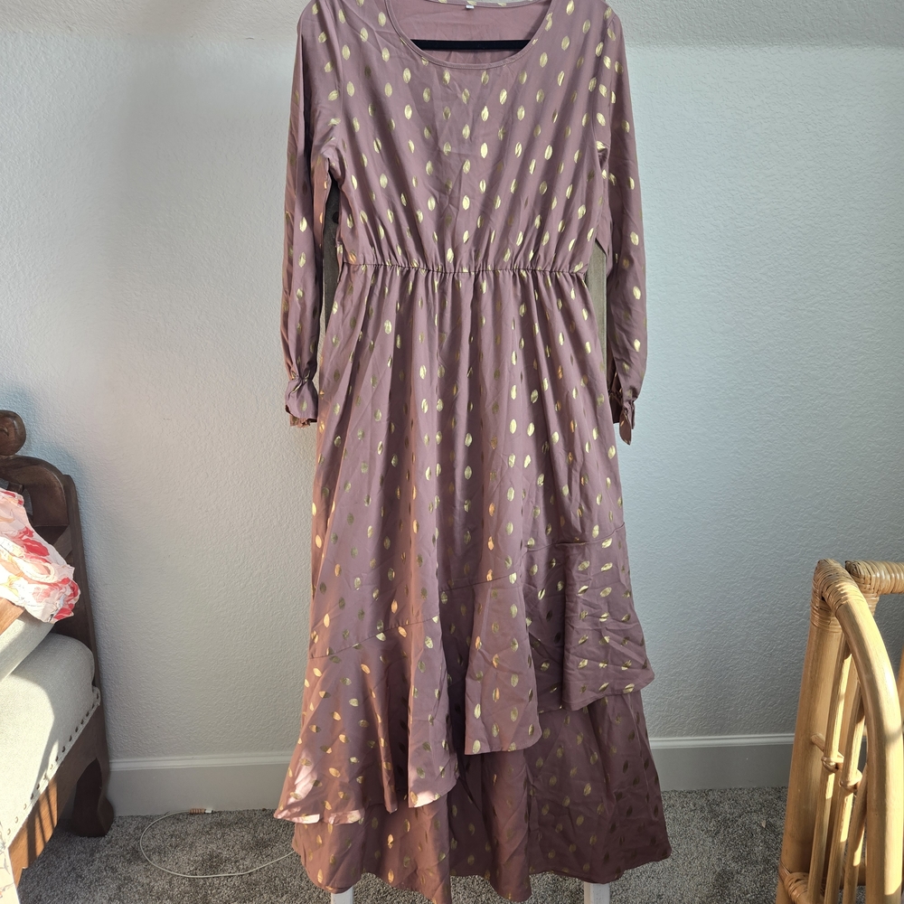 Elegant Purple Maxi Dress with Gold Accents